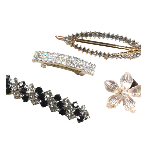 Hair Barrette Bundle Of 4 Rhinestone Black Clear Pink - Picture 4 of 8